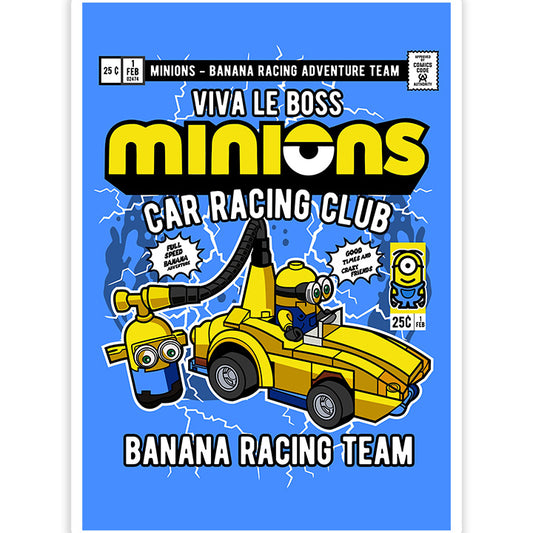 Minions Banana Racing Car pop Art Sticker