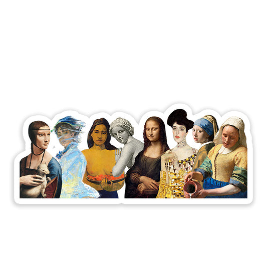 Mona Lisa, Girl with a Pearl Earring & famous women in painting border Leonardo da Vinci & Johannes Sticker