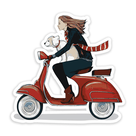 Woman riding scooter Sticker