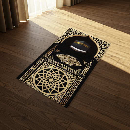 Islamic Kabba Black and gold premium  Prayer Rug