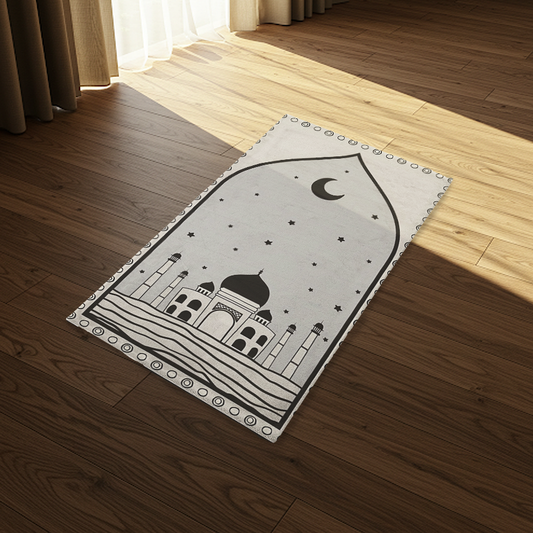 Mosque hand drawing kids premium Prayer Rug